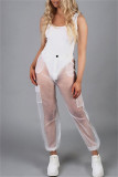 White Sexy Casual Solid Patchwork See-through Regular High Waist Trousers