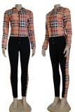 Red Casual Plaid Print Split Joint Hooded Collar Long Sleeve Two Pieces