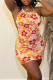 Yellow Fashion Sexy Print Bandage Backless Halter Sleeveless Dress