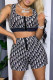 Black Fashion Casual Print Letter U Neck Sleeveless Two Pieces