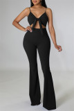 Orange Fashion Sexy Solid Hollowed Out Backless Spaghetti Strap Skinny Jumpsuits