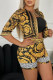 Gold Fashion Street Print Patchwork Three Quarter Two Pieces