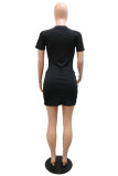 Pink Fashion Sexy Solid Hollowed Out Patchwork V Neck Short Sleeve Dress