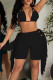 Black Sexy Solid Tassel Patchwork Halter Sleeveless Two Pieces