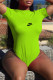 Fluorescent Green Fashion Sexy Print Backless O Neck Bodysuits