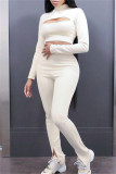Coffee Fashion Sexy Solid Hollowed Out Patchwork Half A Turtleneck Long Sleeve Two Pieces