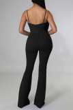 Orange Fashion Sexy Solid Hollowed Out Backless Spaghetti Strap Skinny Jumpsuits