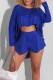 Blue Casual Street Solid Patchwork Asymmetrical O Neck Long Sleeve Two Pieces