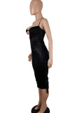 Red Sexy Solid Tassel Hollowed Out Patchwork Asymmetrical Halter One Step Skirt Dresses