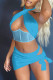 Blue Sexy Solid Bandage Hollowed Out Patchwork Backless Halter Sleeveless Two Pieces