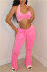Pink Fashion Sexy Solid Bandage Backless Halter Sleeveless Two Pieces