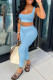 Light Blue Sexy Casual Solid Vests Pants U Neck Sleeveless Two Pieces