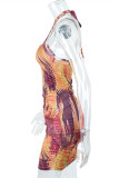 Multicolor Fashion Sexy Print Backless Halter Sleeveless Dress