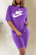 Purple Fashion Sportswear Print Letter O Neck Short Sleeve Two Pieces