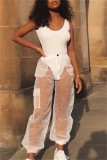 White Sexy Casual Solid Patchwork See-through Regular High Waist Trousers