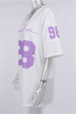 Cream White Fashion Casual Print Basic V Neck Short Sleeve Dress