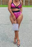 Pink Fashion Sexy Patchwork Sequins Backless Spaghetti Strap Sleeveless Two Pieces