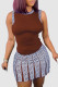Brown Casual Print Patchwork O Neck Sleeveless Two Pieces