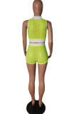 Yellow Fashion Sexy Solid Hollowed Out Split Joint See-through Turndown Collar Sleeveless Two Pieces