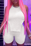 Pink Fashion Casual Solid Asymmetrical O Neck Sleeveless Two Pieces