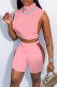 Pink Sexy Patchwork See-through O Neck Sleeveless Two Pieces