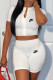 White Fashion Sportswear Print Patchwork O Neck Short Sleeve Two Pieces