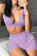Purple Sexy Casual Solid Basic V Neck Sleeveless Two Pieces