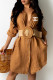 Brown Fashion Casual Solid Letter Without Belt Turndown Collar Shirt Dress Dresses