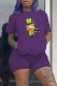 Purple Fashion Casual Print Basic O Neck Short Sleeve Two Pieces