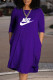 Purple Fashion Casual Print Letter O Neck A Line Dresses