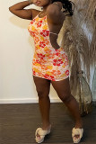 Pink Fashion Sexy Print Bandage Backless Halter Sleeveless Dress