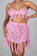 Pink Fashion Sexy Solid Tassel Bandage Hollowed Out Backless Swimwears (Without Paddings)