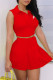 Red Fashion Casual Print Patchwork Turndown Collar Sleeveless Two Pieces