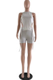 Pink Fashion Casual Solid Asymmetrical O Neck Sleeveless Two Pieces