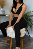 Pink Fashion Casual Solid Vests Pants V Neck Sleeveless Two Pieces