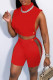 Red Sexy Patchwork See-through O Neck Sleeveless Two Pieces