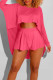 Watermelon Red Casual Street Solid Patchwork Asymmetrical O Neck Long Sleeve Two Pieces