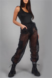 White Sexy Casual Solid Patchwork See-through Regular High Waist Trousers