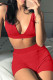 Red Sexy Casual Solid Basic V Neck Sleeveless Two Pieces