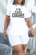 White Fashion Casual Letter Print Bandage O Neck Short Sleeve Two Pieces