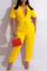Yellow Fashion Casual Solid Patchwork Turndown Collar Regular Jumpsuits