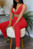 Pink Fashion Casual Solid Vests Pants V Neck Sleeveless Two Pieces