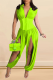 Green Sexy Solid Patchwork V Neck Harlan Jumpsuits