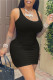 Black Sexy Casual Solid Basic U Neck Vest Dress