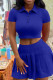 Blue Fashion Casual Solid Fold Turndown Collar Short Sleeve Two Pieces