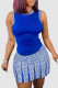Blue Casual Print Patchwork O Neck Sleeveless Two Pieces