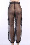 White Sexy Casual Solid Patchwork See-through Regular High Waist Trousers
