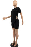 Royal Blue Casual Solid Patchwork Frenulum Asymmetrical O Neck Short Sleeve Two Pieces