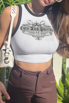 White Sexy Casual Print Split Joint O Neck Tops