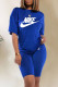 Royal Blue Fashion Sportswear Print Letter O Neck Short Sleeve Two Pieces